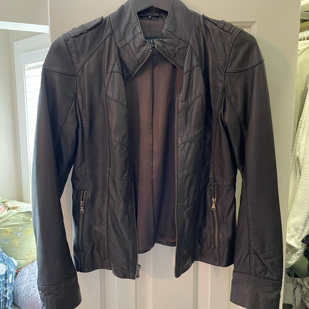 Brown Guess Leather Jacket Size M